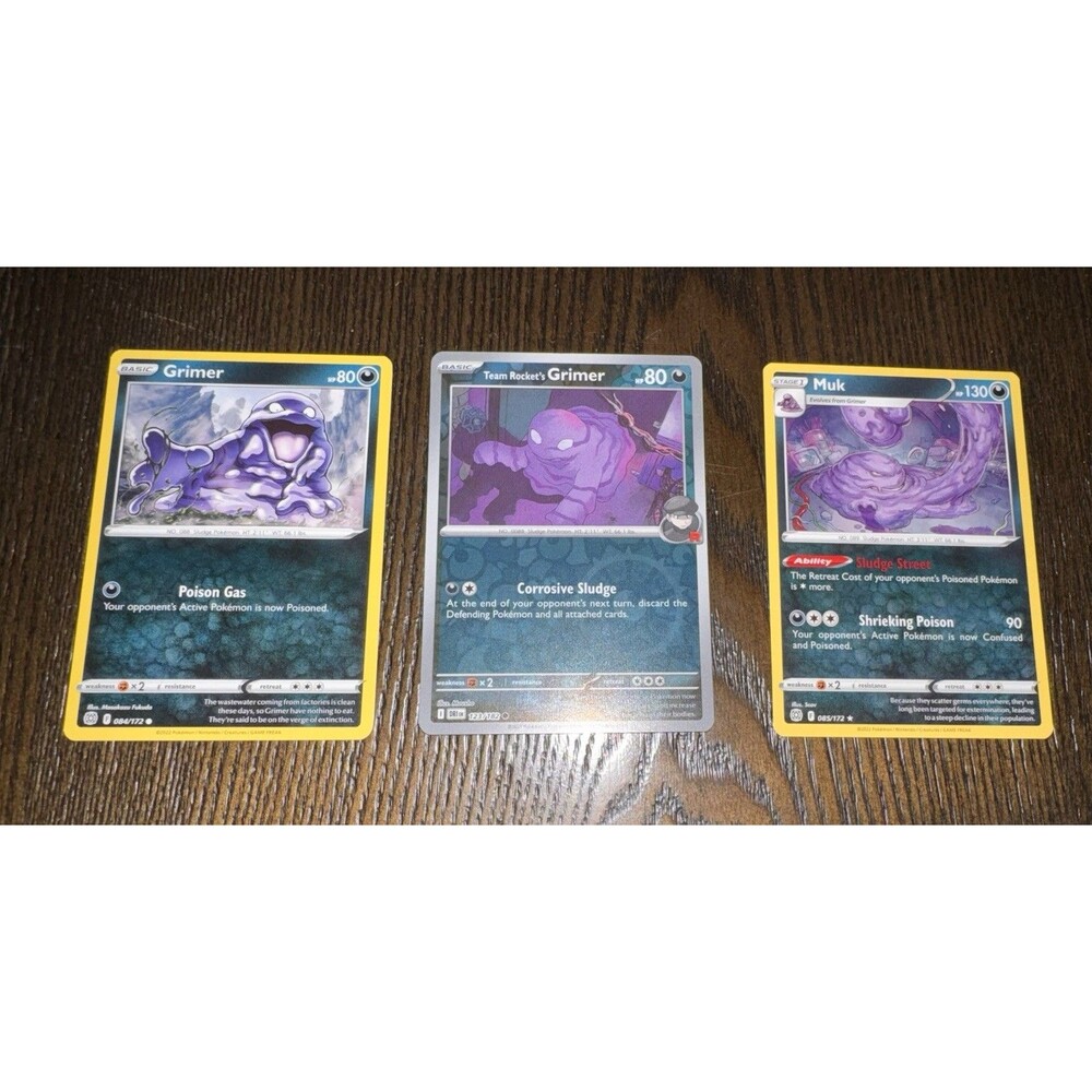 Pokémon TCG Grimer & Muk 3 Card Lot – Brilliant Stars + Team Rocket’s Grimer RH